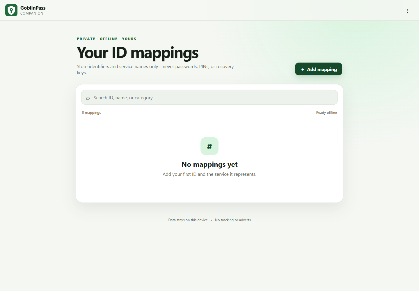 Screenshot of GoblinPass in the browser