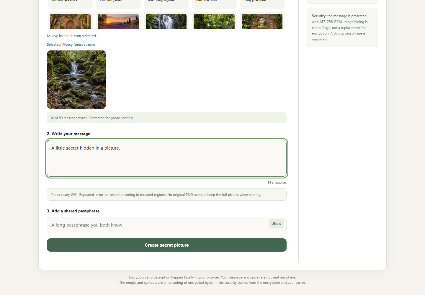 Screenshot of Stega in the browser